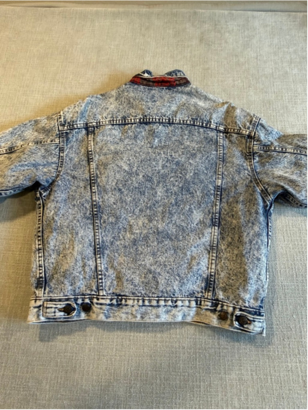 Vintage Levi’s 80s acid wash plaid lined button up jean jacket size Large - Picture 9 of 14